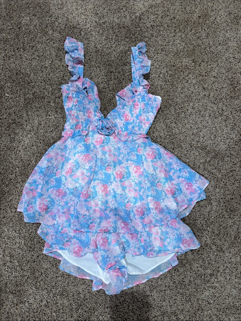 Altar'd State Blue & Pink Floral Ruffle Romper